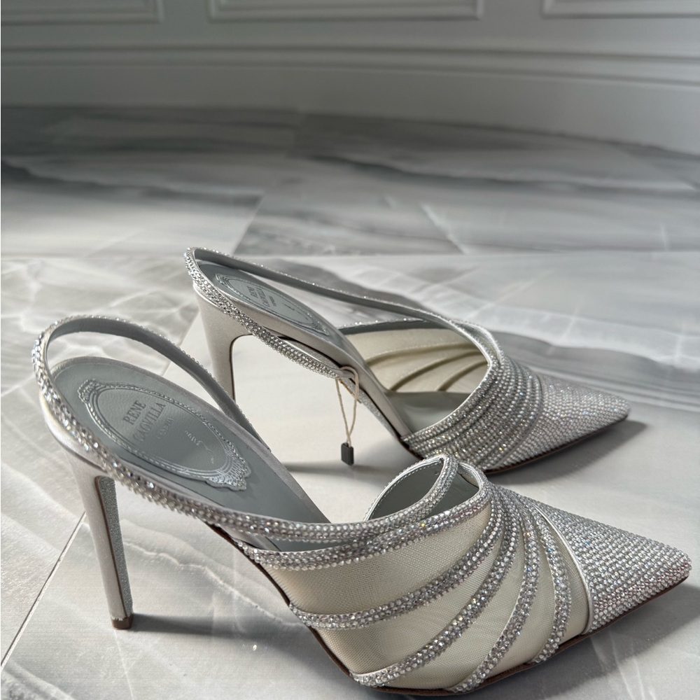 Rene Caovilla Silver Crystal-Embellished Slingback Pumps - Picture 2 of 6